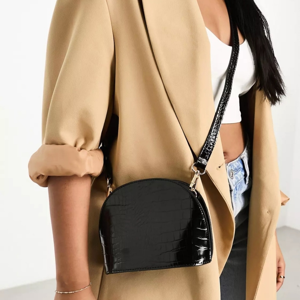 Croc effect half moon purse